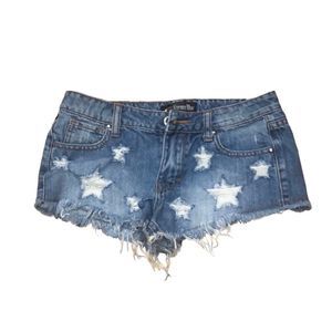 •KARMA BLUE•DISTRESSED HEM AND STAR SHORTS size 1 EUC